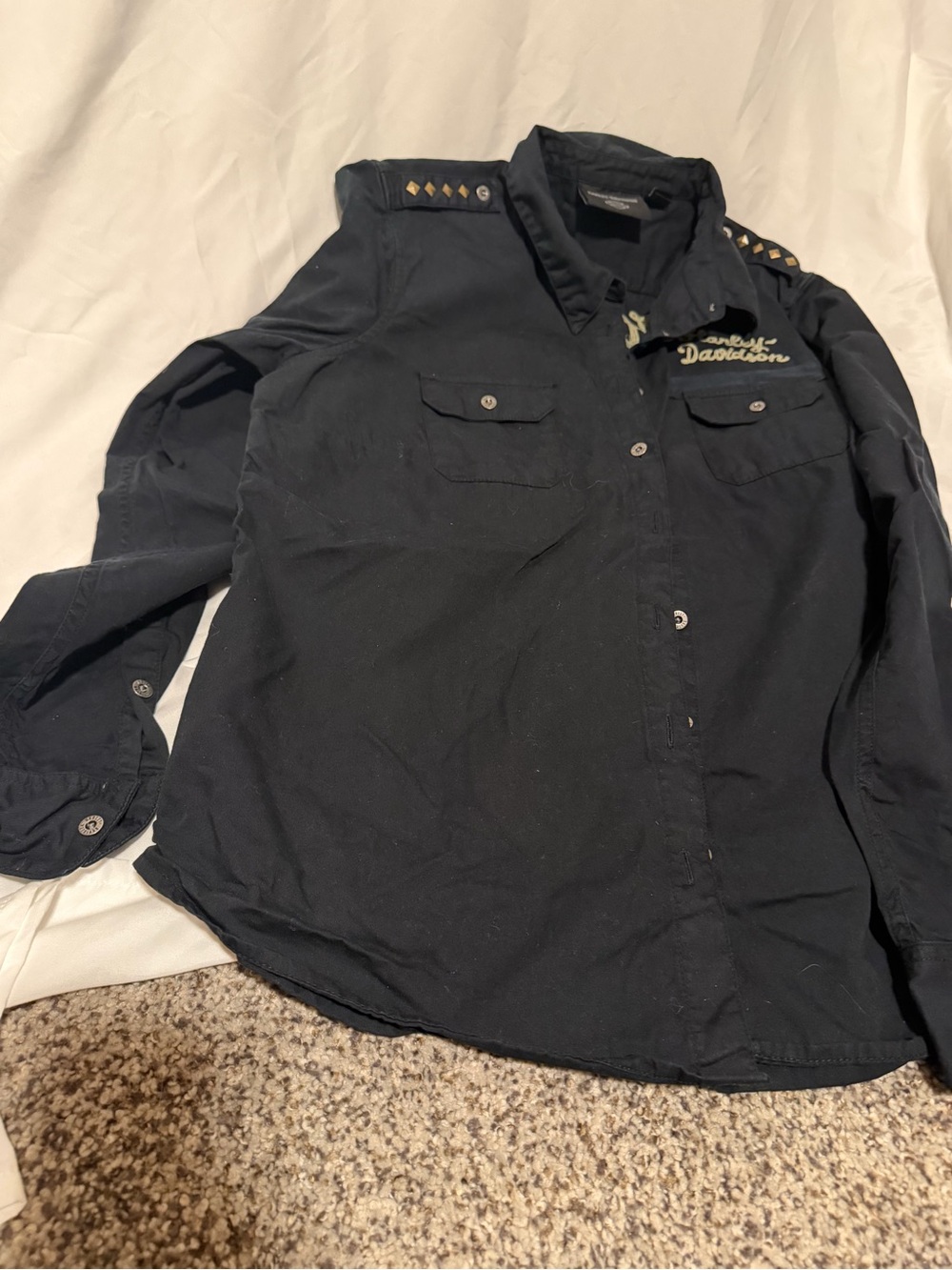 Harley-Davidson Black Button-Front Shirt with Gold Stud Detail